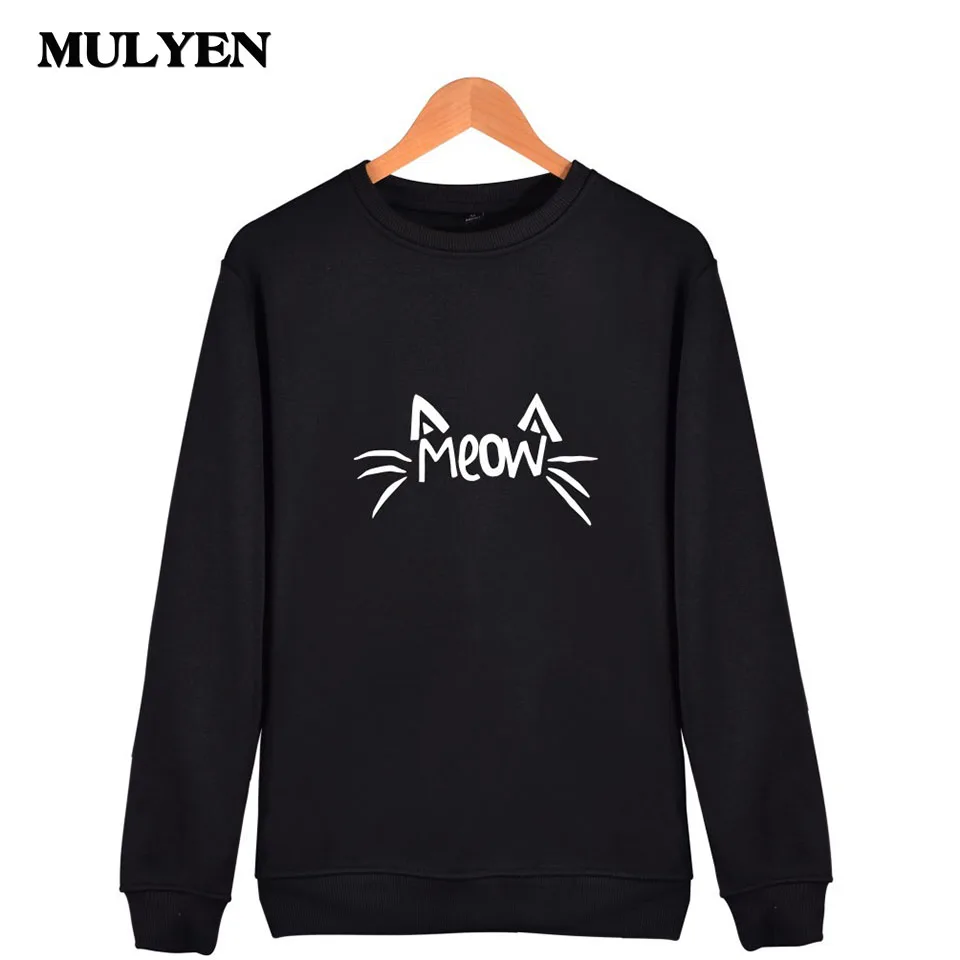

Hot Sale Women's Capless Sweatshirt Cute Cat Meow Print Hoodies 5 Colors 4XL Large Size Tracksuit Harajuku Moletom Feminino