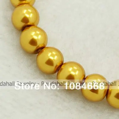 Pandahall Glass Pearl Beads Strands, Pearlized, Round, Gold, Size: about 4mm in diameter, hole: 1mm, about 216pcs/str