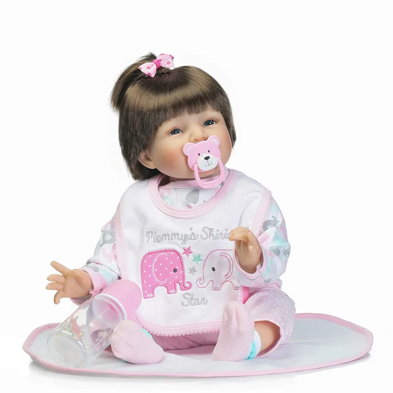 

Lovely silicone reborn baby dolls girls toys gift 22"55cm NPK bebes reborn rooted hair soft cotton body new born baby dolls