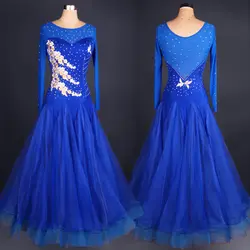 Настроить синий взрослых Венский Костюмы для бальных танцев фокстрот быстрый шаг Танго современный галоп вальс diamond конкурс платье для