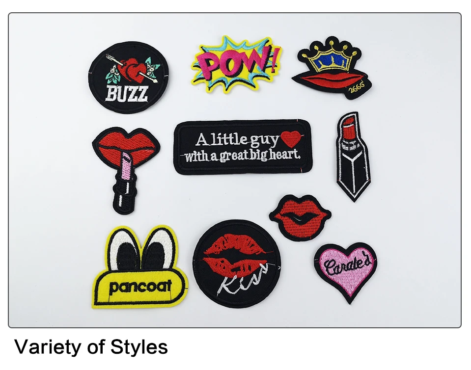 5  Embroidery Patches For Clothing Stickers Crown Lip Kiss Mouth Heart Pow Patch Iron On Badges For Clothes Sew On Badge