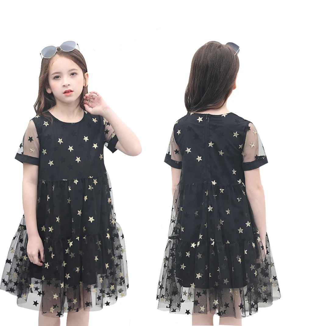 Платье для девочек-подростков, черные кружевные платья летнее праздничное платье со звездами для девочек-подростков шифоновые платья 6, 10, 12, 16 лет