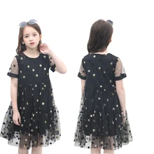 Платье для девочек-подростков, черные кружевные платья летнее праздничное платье со звездами для девочек-подростков шифоновые платья 6, 10, 12, 16 лет