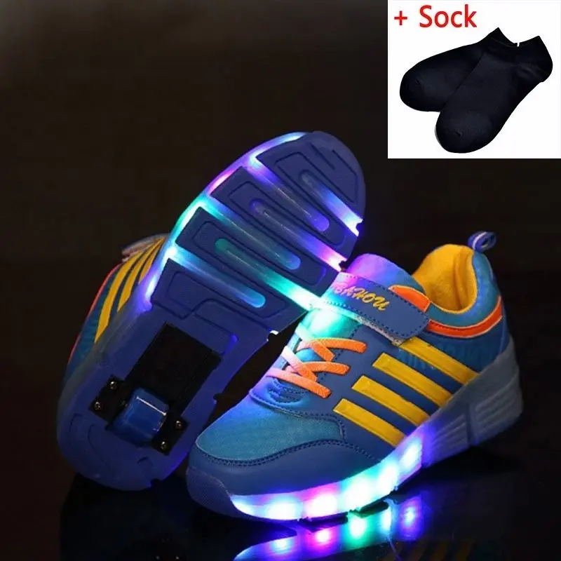 Светящиеся кроссовки; повседневная детская обувь на роликах; детская обувь с подсветкой; Светящиеся кроссовки с колесиками для девочек и мальчиков - Цвет: Синий