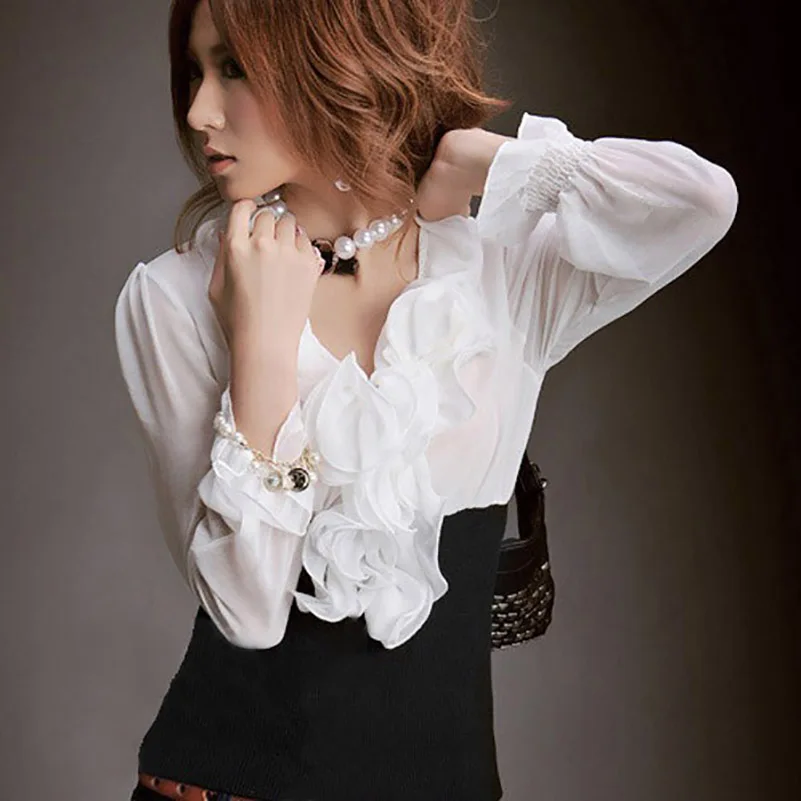 GZDL Fashion Vintage Women's Ladies Ruffled Collar Long