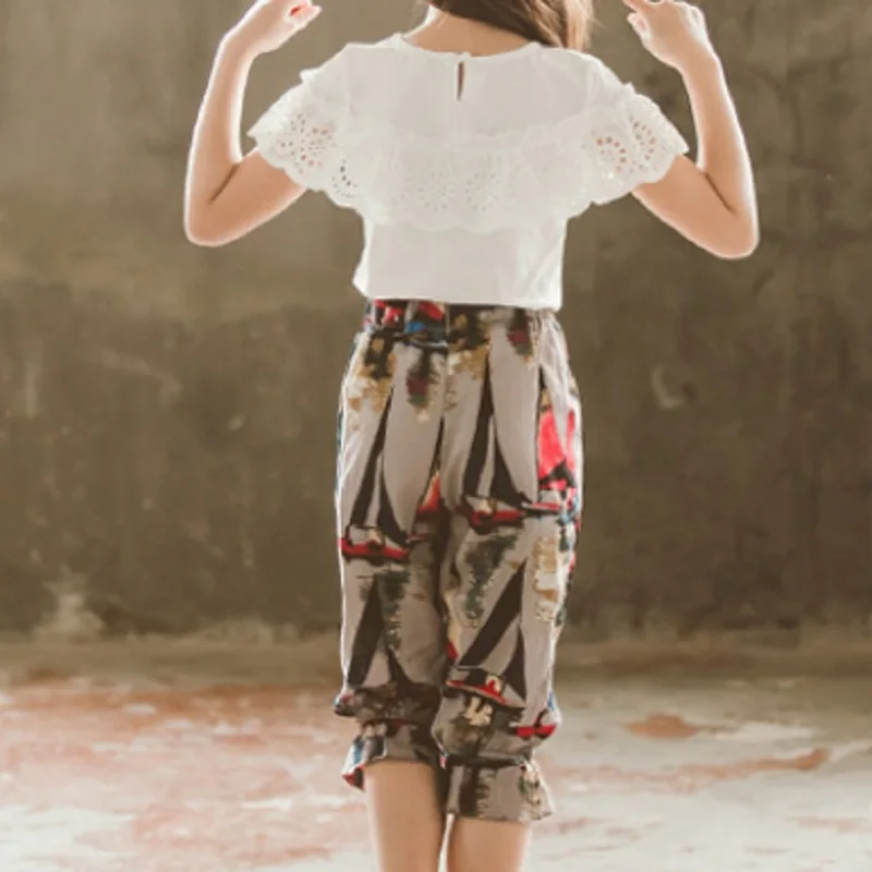 

Girls Shirt Calf-Length Pants Clothing set Summer 2019 New Cool Summer Children Suits 2 Piece Kids Clothes Sets Size4-14 ly304