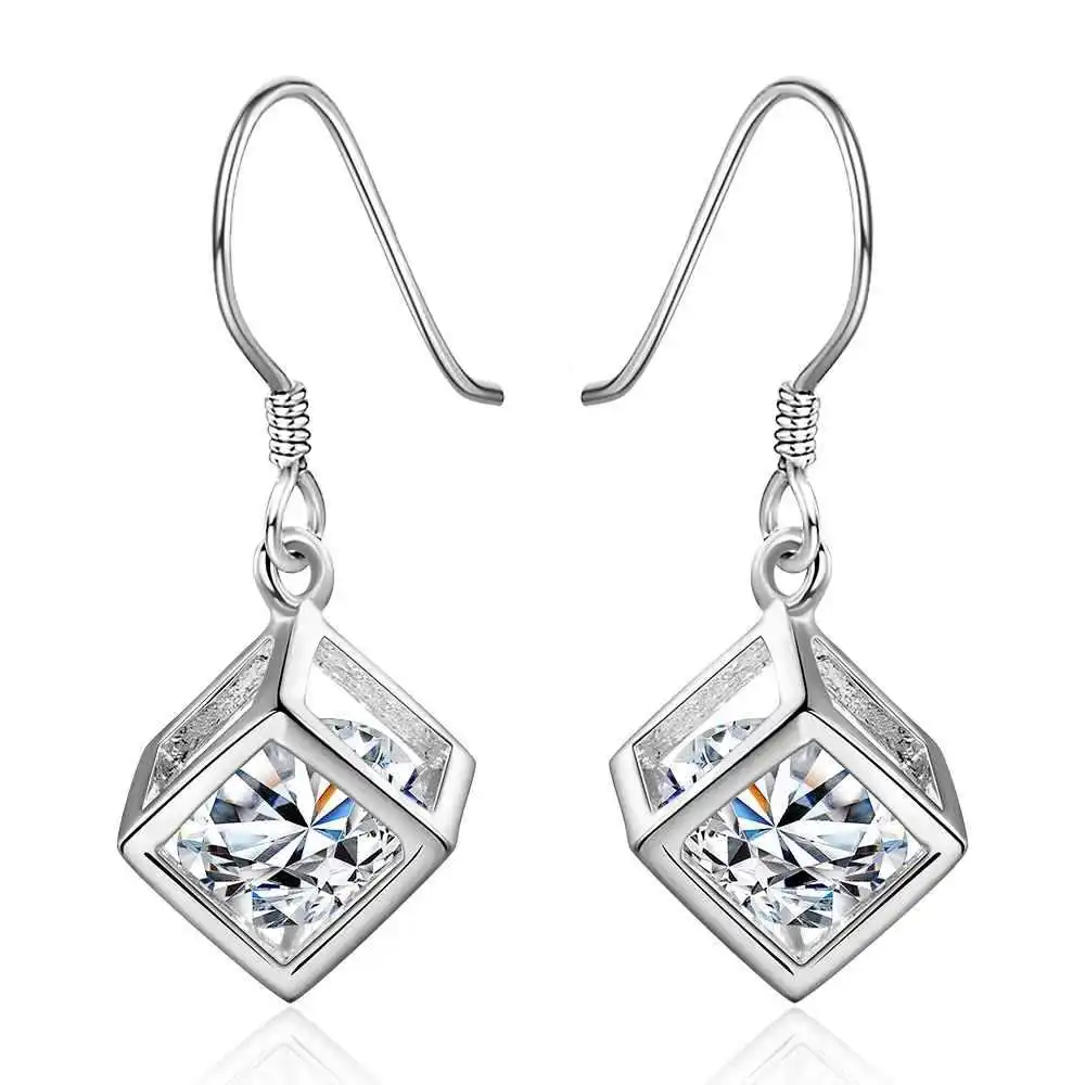 

Simple Fashion Style Silver plated cude drop Earrings Jewellery mens,Wholesale&Free shipping, SMTE583