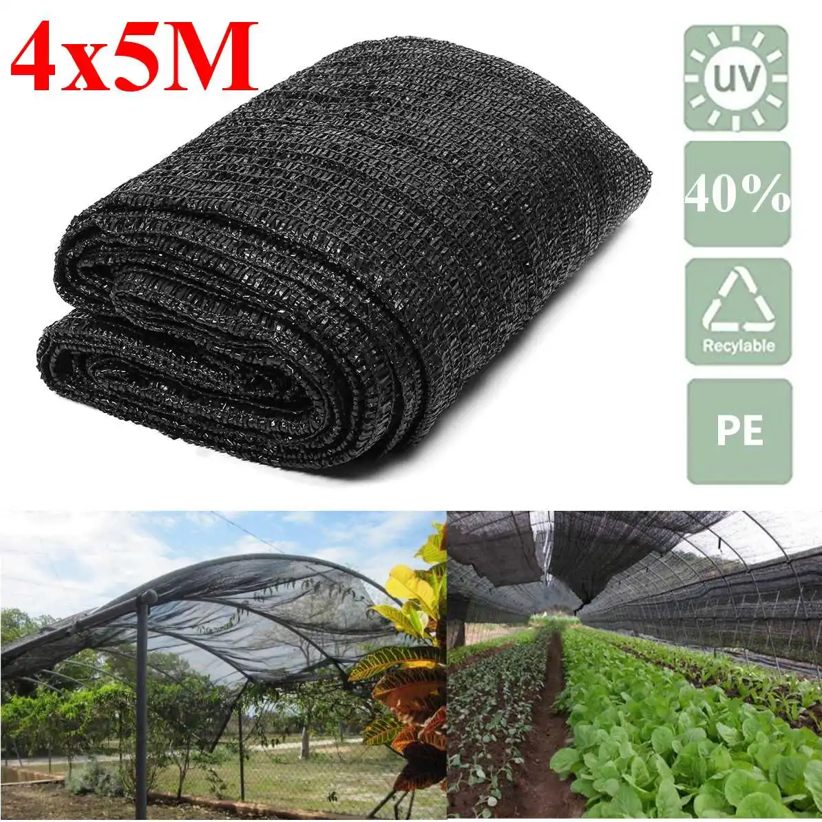 

4x5m 40% Shade Cloth Net Sunblock Sun Shade Anti UV for Garden Plant Vegetable Cover Parking Sunshade Net PE Greenhouse Patio
