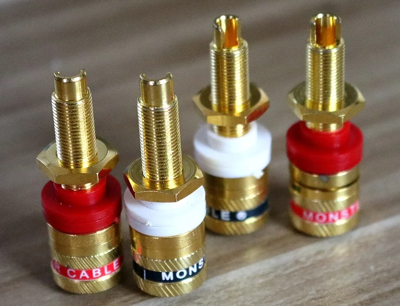 

GZLOZONE 2 pair (4pcs) Pure copper Gold plated Speaker terminal long foot type L9-31