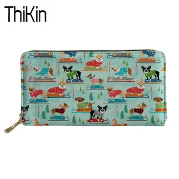 

Thikin Women Long Cluth Wallets Large Capacity Purse Ladies Snow Day Dogs Printing Phone Pocket Card Holder for Girls Money Bag