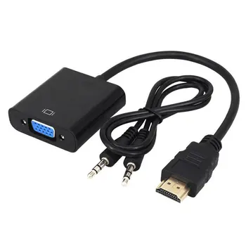 

1080P HDMI Male To VGA Female Video Cable Converter With 3.5mm Audio Adapter EW5 Black Color Durable Useful for HDMI TV