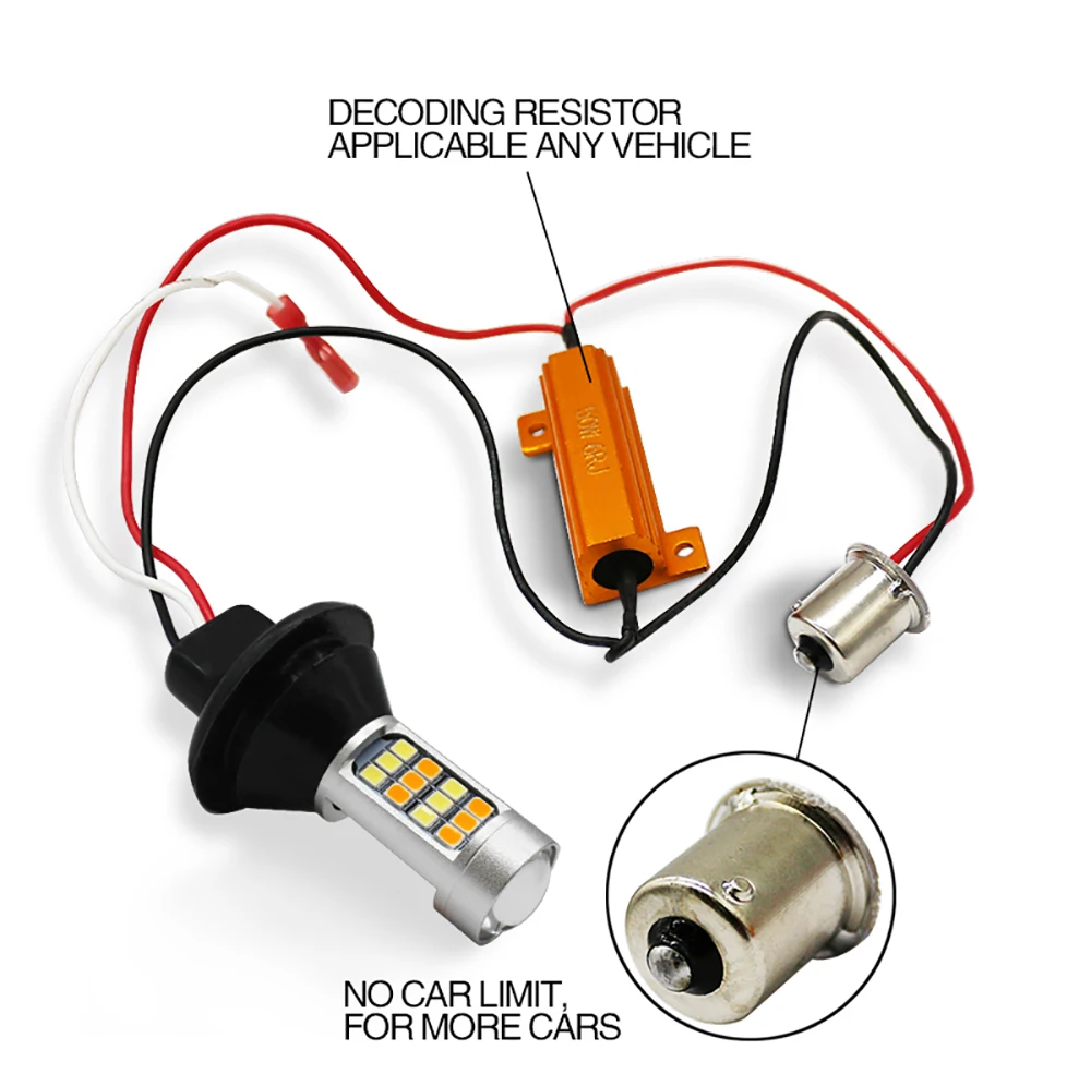 MODERN CAR Turn Signal Lamp Canbus Daytime Running Light 2835 42SMD Amber White T20 7440 S25 BA15S BAU15S Car Styling DRL Bulbs
