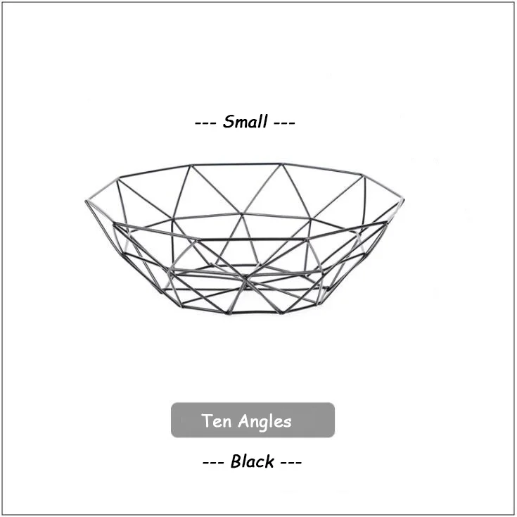 TECHOME, современный стиль, для дома, металлическая корзина для фруктов и закусок, железный держатель для фруктов, скандинавский минималистичный стиль, кухонная корзина для хранения закусок - Цвет: Ten Angles Black S