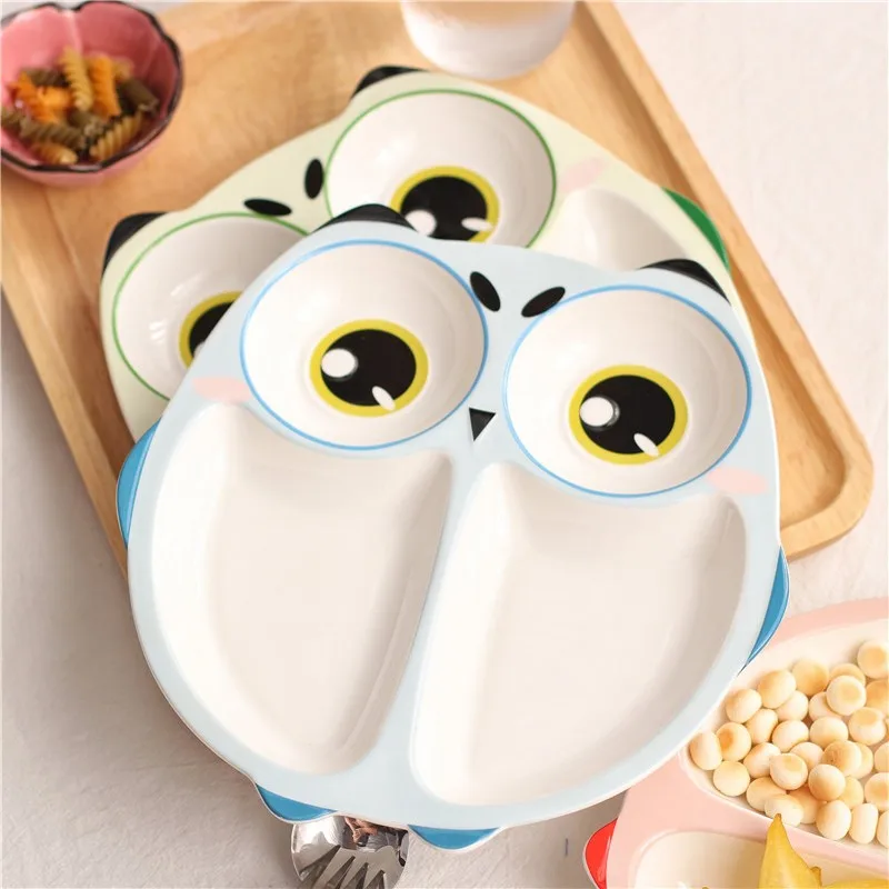Cartoon Owl Baby Dishes Ceramic Sub-grid Plates Creative Irregular Children Tableware For Infant Toddler Kids Feeding Utensils