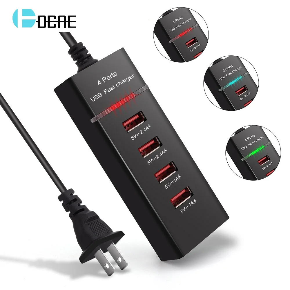 

DCAE 4 Port USB Charger Adapter Travel Charge Plug Multi Port Charger For iPhone iPad Samsung Xiaomi Huawei phone Universal