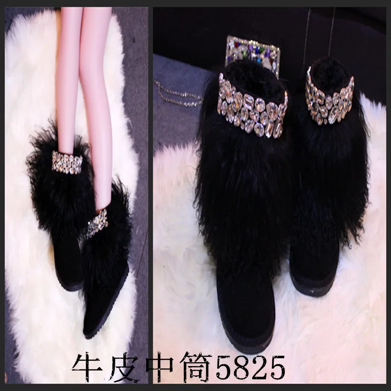 

Winter yaohz wu peici cowhide knee-high beach wool sparkling diamond comfortable snow boots
