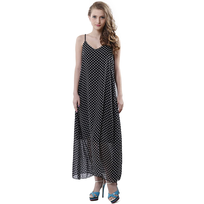 

Singwing Summer Women Sexy V-neck Polka Dot Dresses Strapless Loose Long Dress Chiffon Beach Style Vestidos Dresses Plus Size