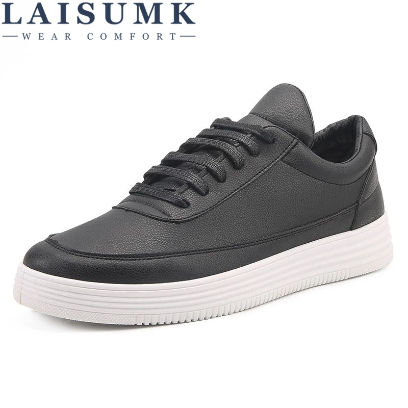 

LAISUMK Luxury Brand Men Shoes Leather Casual Black Shoes Mens Krasovki Spring Autumn Lace Up Men Tenis Fashion Sneakers