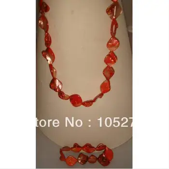 

Charming Natural Shell Jewelry Set 15-20mm Baroque Shaper Orange Color 18'' Shell Necklace 8'' Bracelet Wholesale Free Shipping