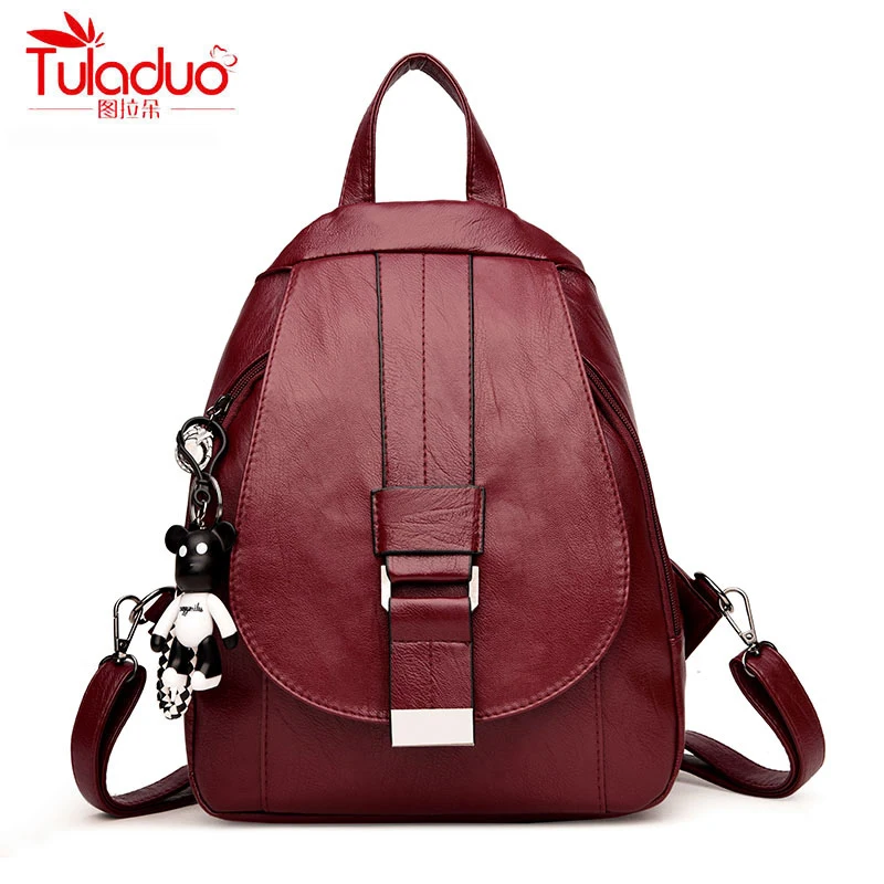 

High Quality PU Leather Women Backpacks Cartoon Bear School Backpack For Teenager Girl Fashion Multifunction Women Rucksack 2018