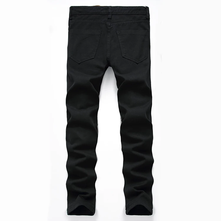 Aolamegs Men Jeans Hole Pants Full Length Black Dark Summer Cut Broken Explosion Section Stretch Denim Straight Fashion Relaxing (15)