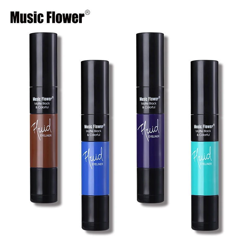 Music Flower 4 цвета двухсторонняя подводка для глаз Карандаш Водостойкий макияж жидкая подводка для глаз долговечный Ультра черный фиолетовый комплект инструментов