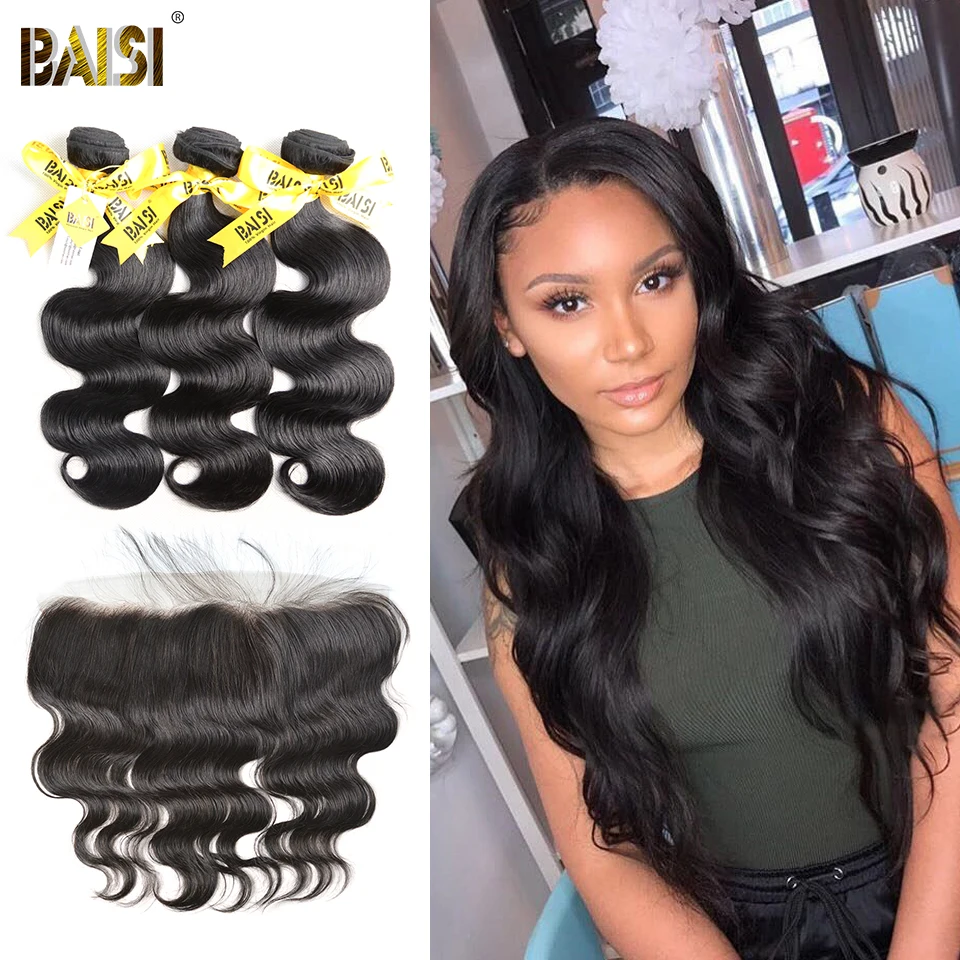 

BAISI Hair 100% Unprocessed Human Hair Peruvian Virgin Body Wave Hair 3 Bundles with Frontal