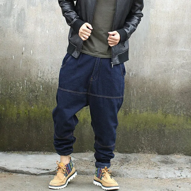 Хип-хоп корейские мужские длинные джинсовые шаровары свободного кроя размера плюс S-4XL модные брюки для уличных танцев