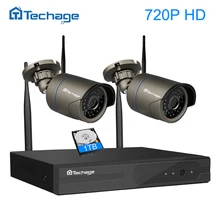 Techage HD 4CH 720P 1080P Wifi CCTV System Wireless NVR Kit 2PCS Outdoor Security IP Camera P2P Surveillance Set Motion Detect