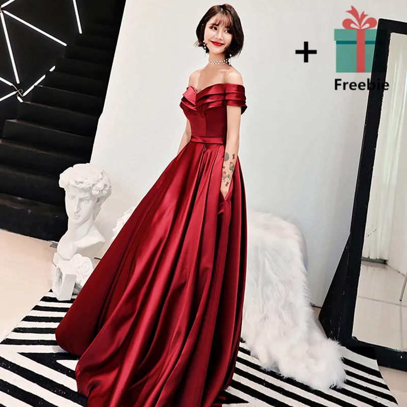 Вечернее платье красное вино It's YiiYa, юбкой-Line длиной до пола, с круглым вырезом и плиссированной, вечерние платья, весна-лето,LX1278