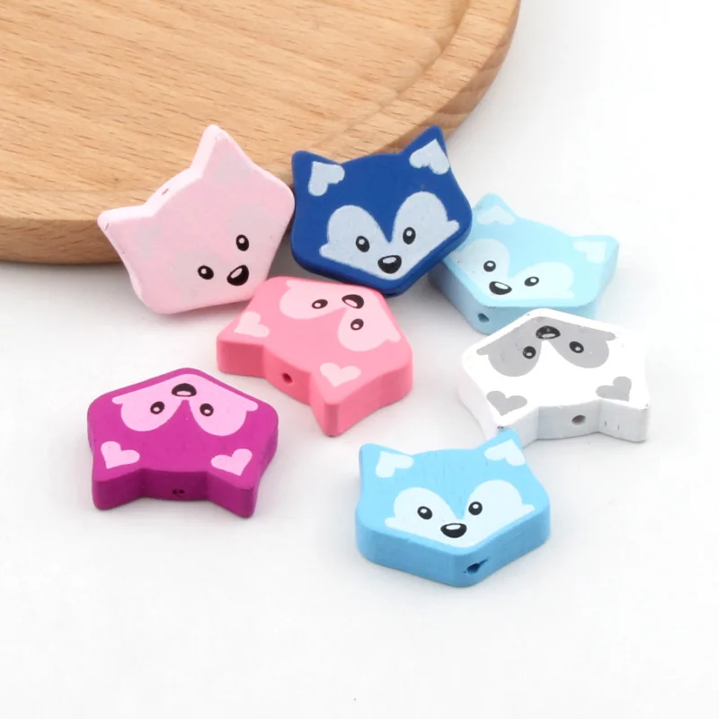 

20PCS 23*27mm Random Mixed Color Cute Fox Shape Wood Bead Spacer Jewelry Making DIY Necklace Bracelet The Pacifier CliP