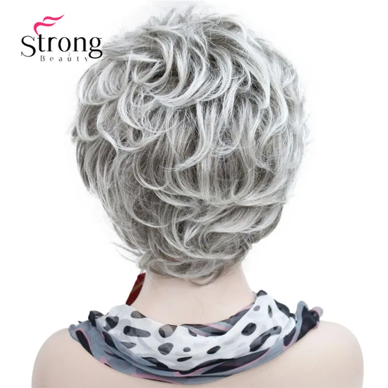 L-427B #48T fashion light gray with dark root mix curlywavy short synthetic women' full wig (5)