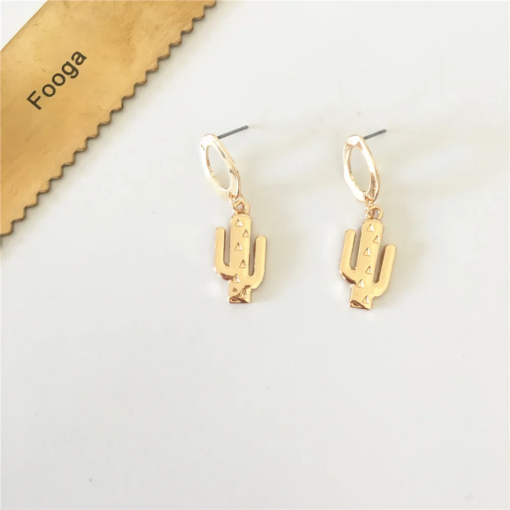 

TRENDY GOLD COLOR PLATING TEXTURED CACTUS DROP EARRING FOR WOMEN