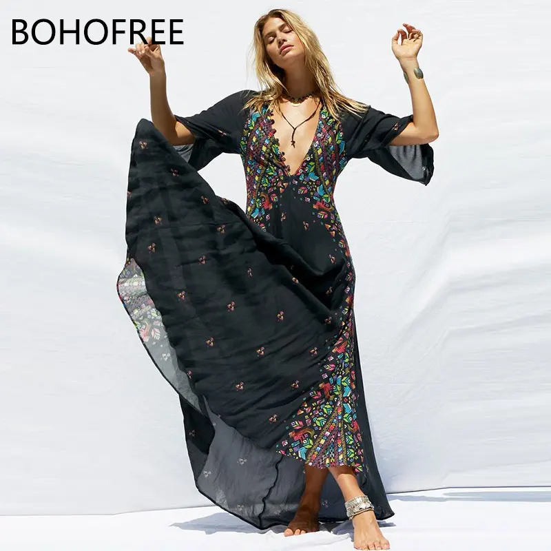 Женское длинное платье в стиле бохо BOHOFREE богемное с v образным вырезом и