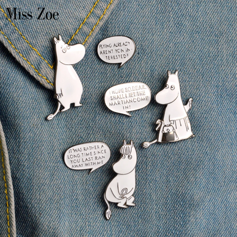 

Miss Zoe 6pcs/set Cartoon Hippo Hippopotamus Dialogue Brooch Button Pins Denim Jacket Pin Badge Cute Animal Jewelry Gift