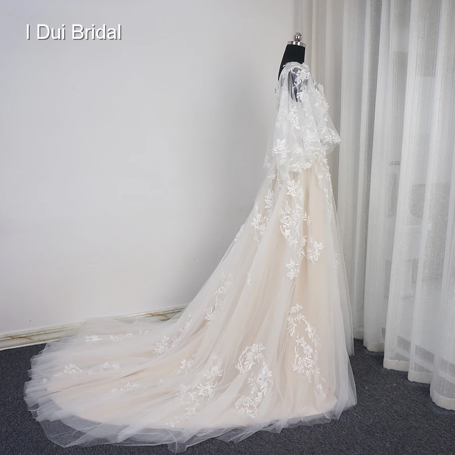 V образным вырезом Свадебное платье с цветами линия с расклешенными рукавами на заказ