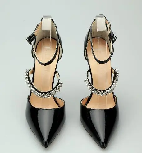 

Moraima snc Hot Selling Party pumps Flock Pointed Toe High Heels Shallow Patent Leather Buckle Strap Shoes