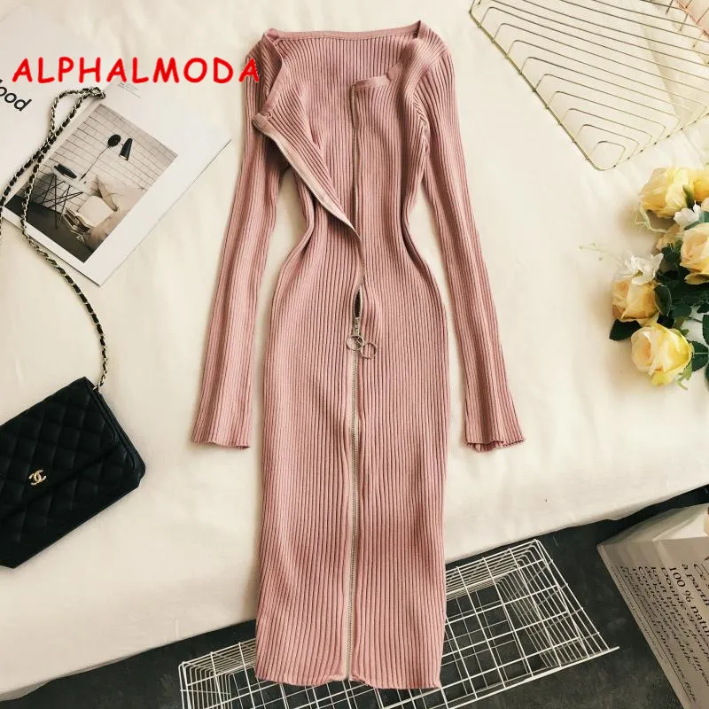 ALPHALMODA халат на молнии Devant трикотажное платье длинный двойной Женская изящная