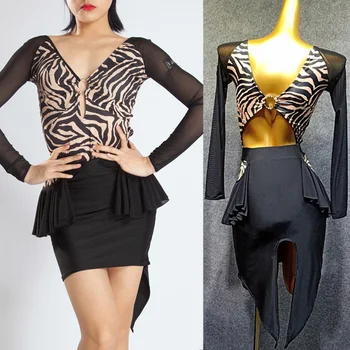 

Latin Dance Dress Women Sexy Backless Long Sleeve Rumba Cha Cha Samba Tango Dresses Performance Dancewear Adults Ladies DN3404