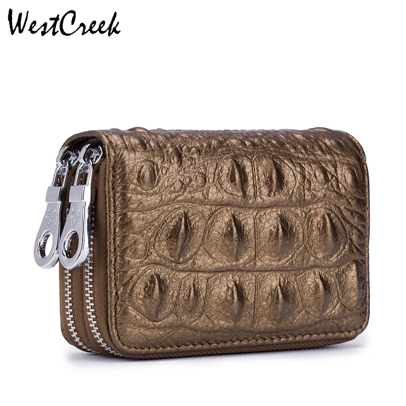 WESTCREEK Brand Genuine Leather Women RFID Alligator Double Zipper