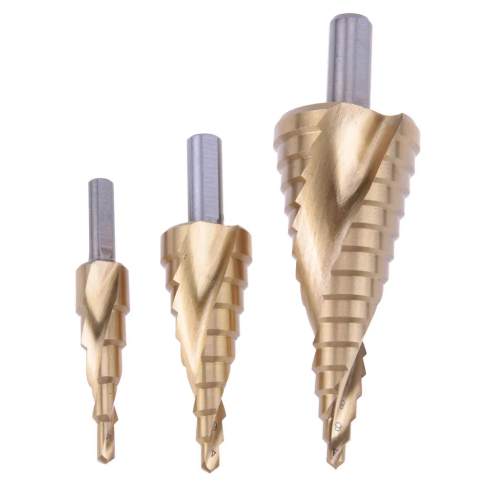 3 шт./компл. спиральная Флейта Шаг HSS стальной конус титановое покрытие сверла 4-12/1/4 мм шестигранный узор хвостовик