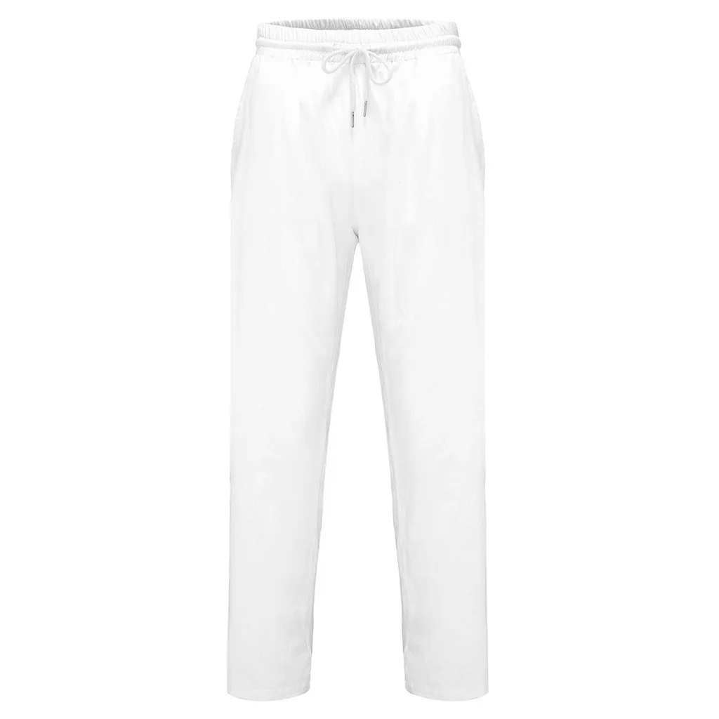 Pants Men Summer New Style Casual Simple Fashionable Pure color Cotton And Linen Lightweight Straight Trousers 3