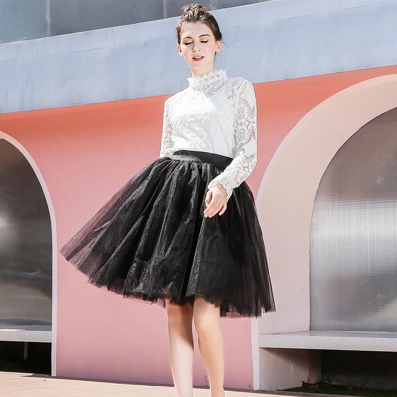 

5 Layered Tulle Skirts Womens High Waist Swing Dolly Ball Gown Underskirt Mesh Tutu 2019 Aautumn Midi Skirt Faldas Saias Jupe