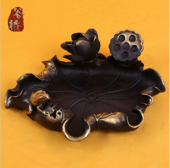 

B0602 421Bronze sculpture, copper big lotus leaf crafts ashtray copper ashtray decoration bronze sculpture, decoration statue