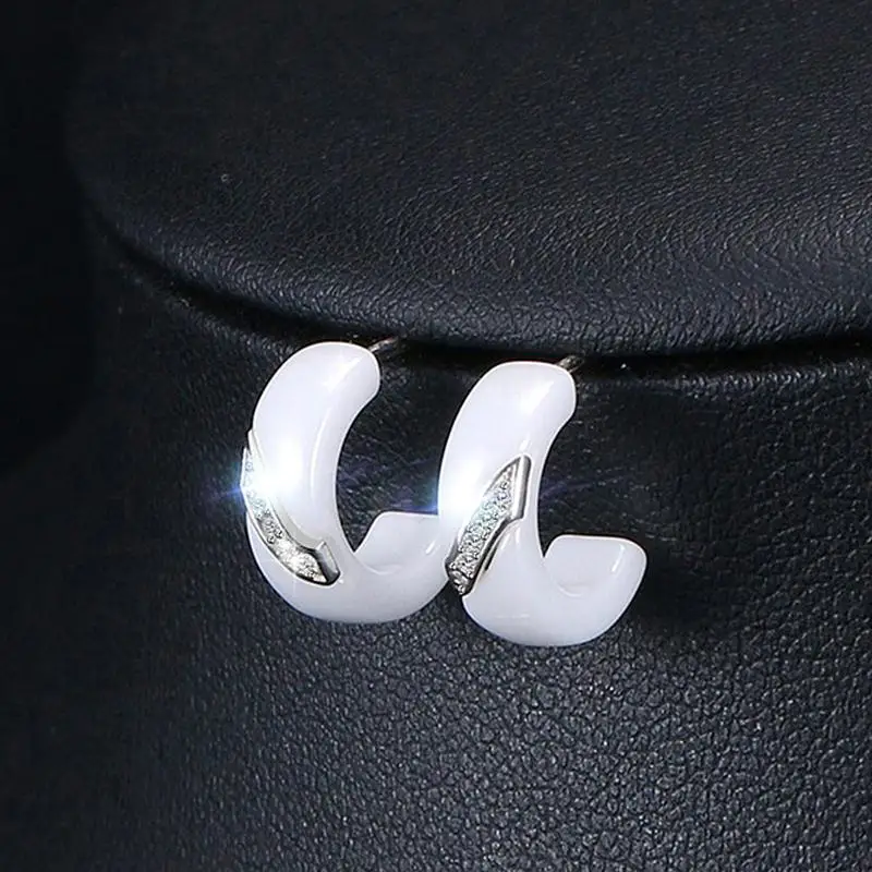 Vnox 925 стерлингов Серебряные серьги для Для женщин ювелирные изделия элегантный белый Керамика Серьги-гвоздики с кубического циркония