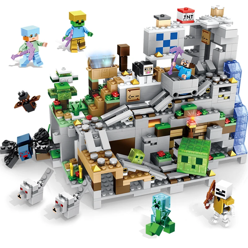 My World Mechanism Cave Building Blocks Compatible LegoING Minecrafted Aminal Alex Action Figures Brick Toys For Children