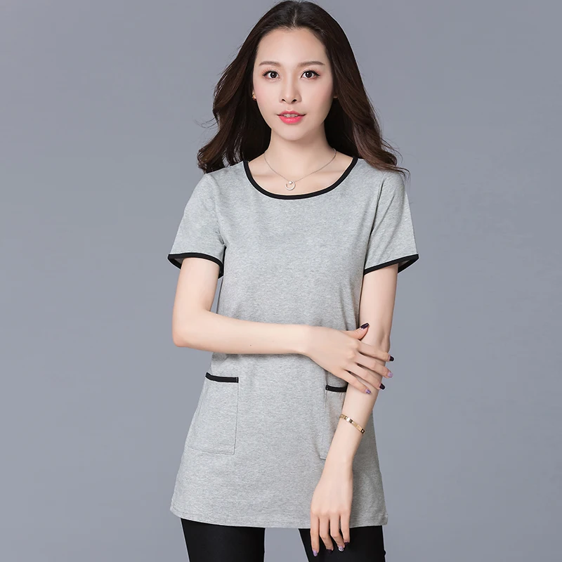 2017 Мода Повседневная Светло-Серый Женские Футболки Свободный Тип С Коротким