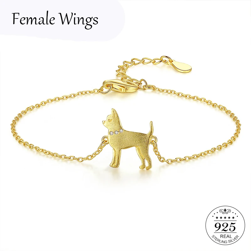 

Female Wings 100% Real 925 Sterling Silver Bracelet Women Gift Cute Animals Dogs Chain Link Bracelets Silver Jewelry Mujer FB011