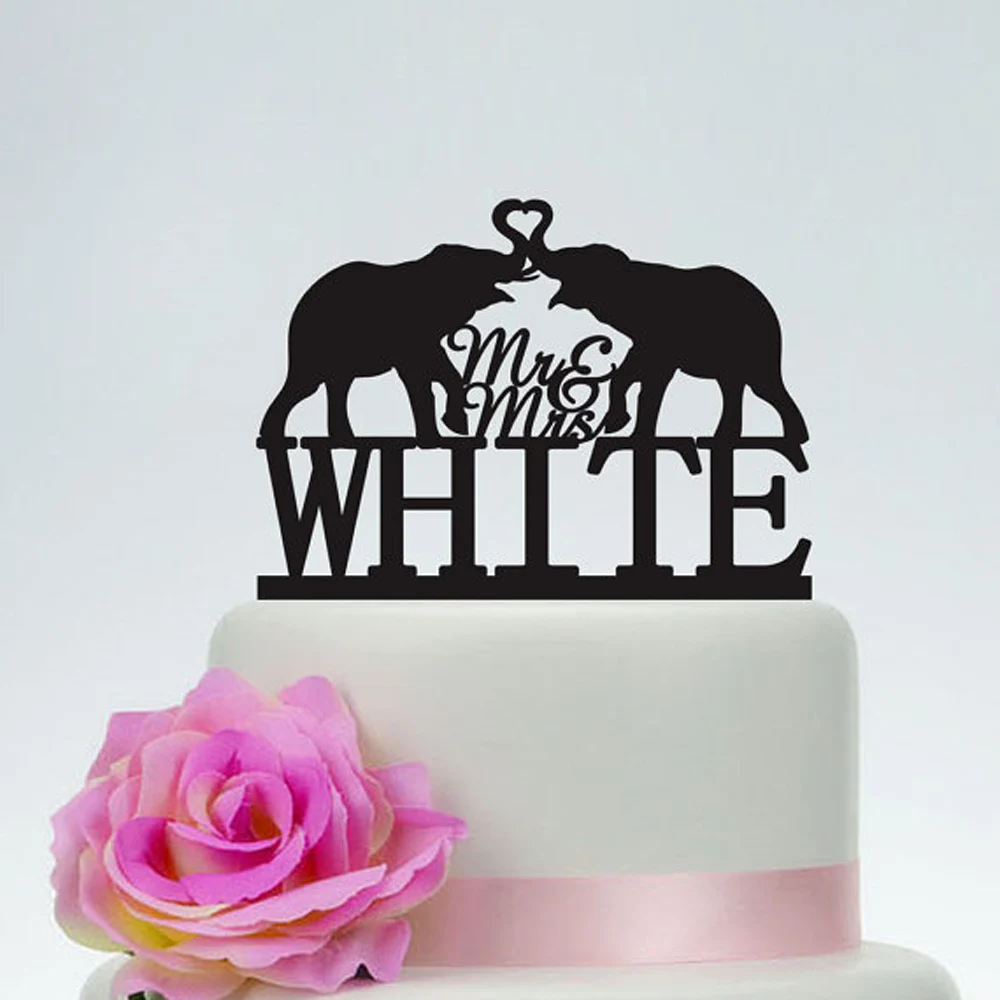 

Heart Elephant Wedding Cake Topper,Acrylic Mr and Mrs Cake Topper With Last Name,Custom Cake Topper,Personalized Cake Topper.