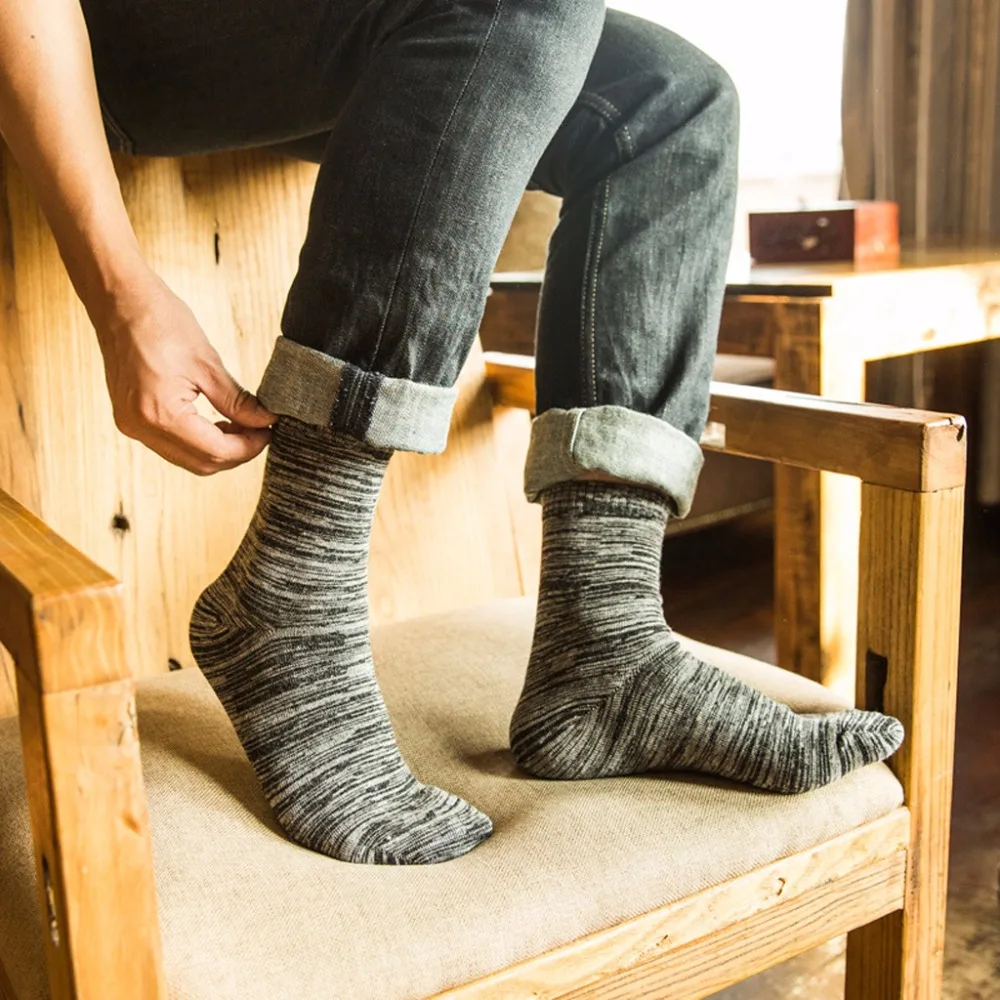 

Mens Boy Woolen Winter Warm Multi Geometric Solid Stripes Print Long Crew Socks
